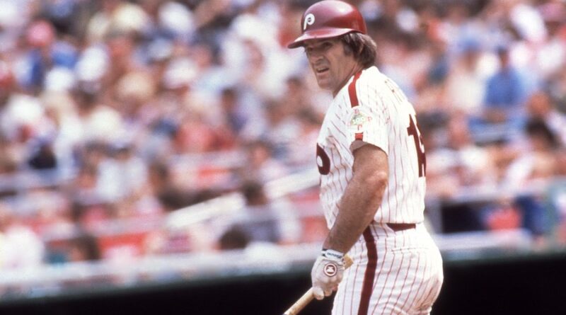 Pete Rose plays for the Phillies at Veterans Stadium in 1983